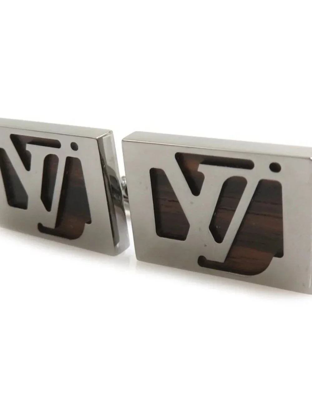 Auth LOUIS VUITTON Cufflinks Gunmetal/Brown Metal/Wood - e61718a